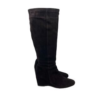 Pepe Jeans Suede Tall Wedge Heel Boots - Dark Brown - Size 40
